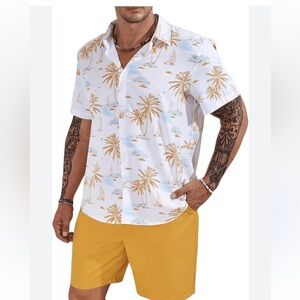 NFINITY Men's Tropical Plant Printed Short Sleeve